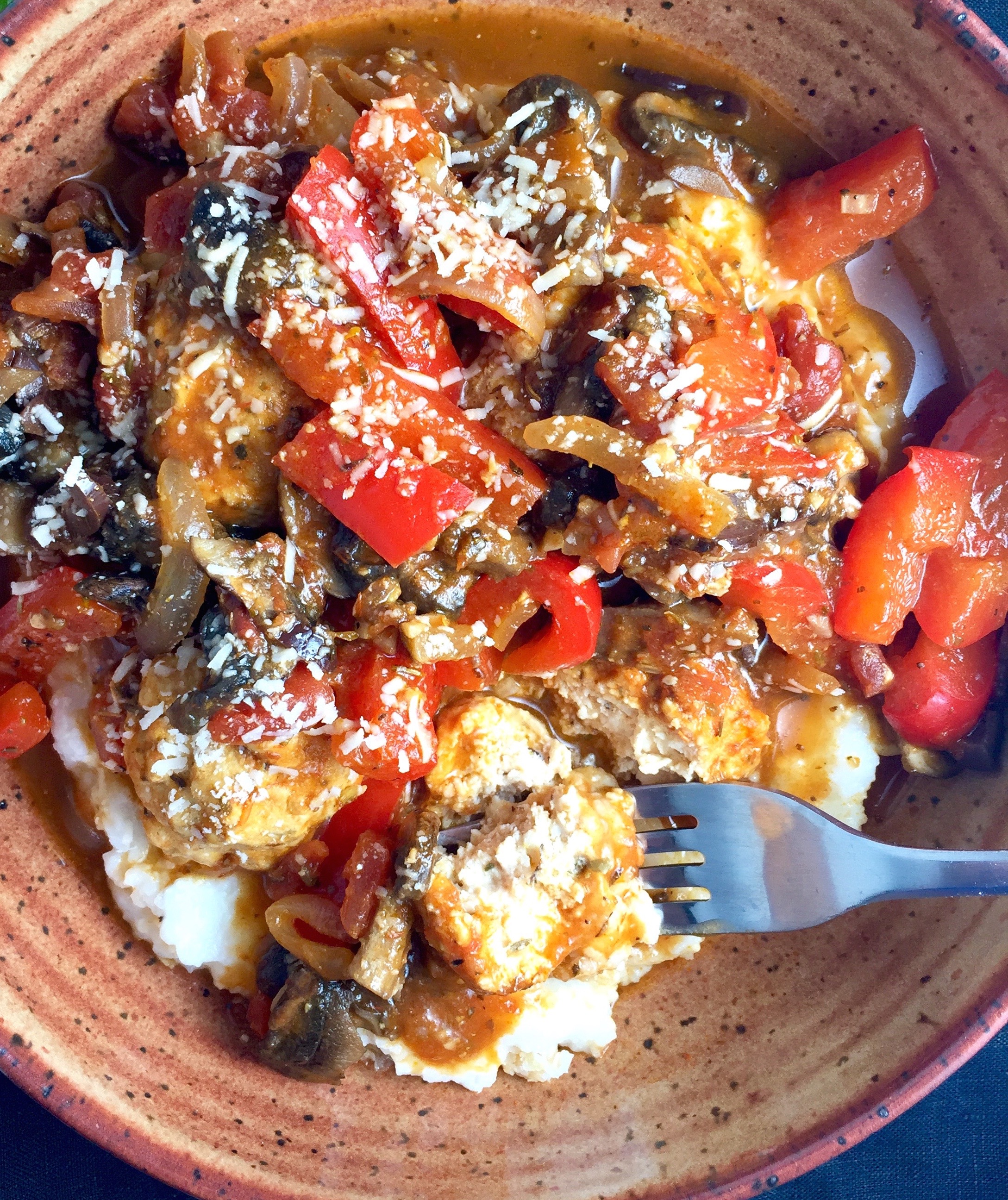 Chicken Meatballs over Parmesan Polenta