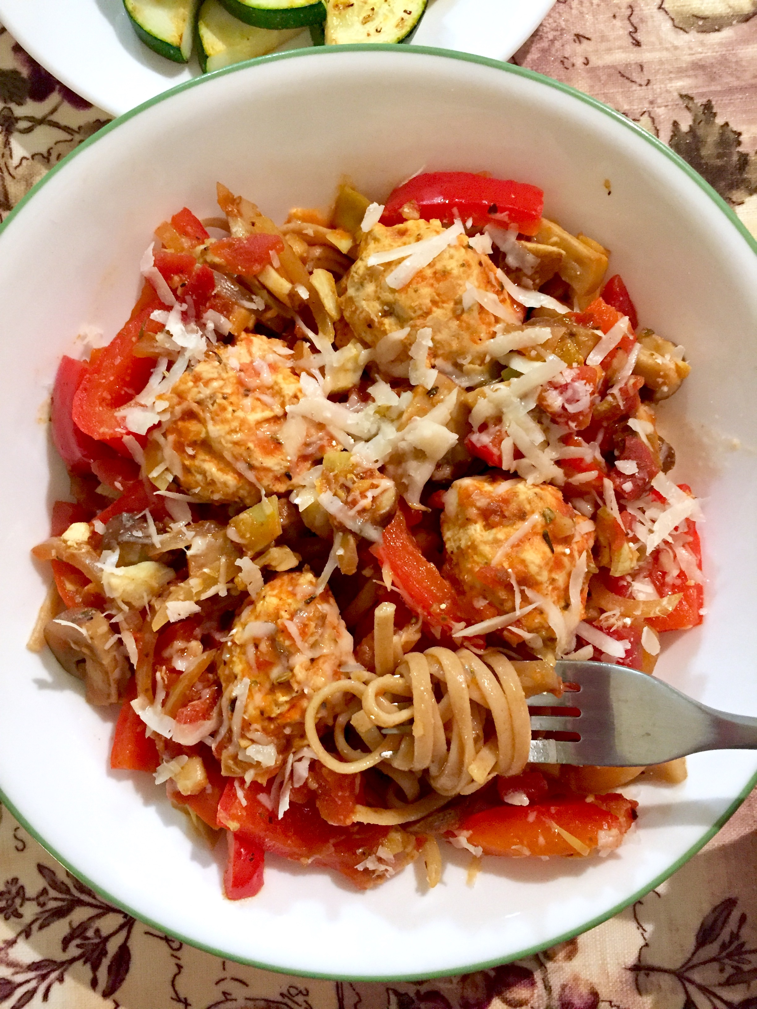 Skillet Chicken Meatballs with Linguine